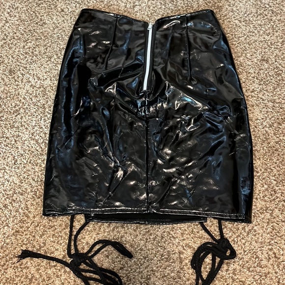 Goth laced pleather faux leather mini skirt top dominatrix rave club cyber crop - Picture 7 of 15